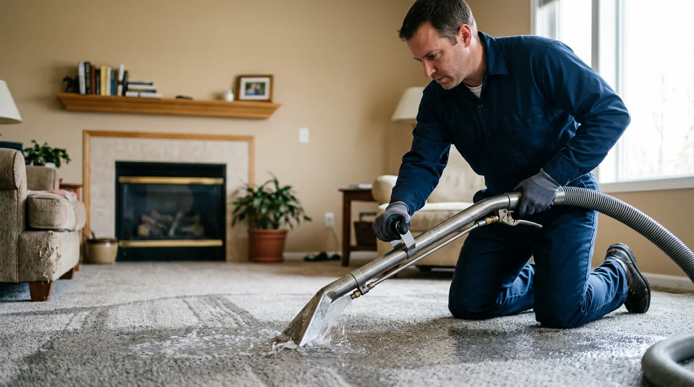 Water damage restoration technician working near Cuba, IL